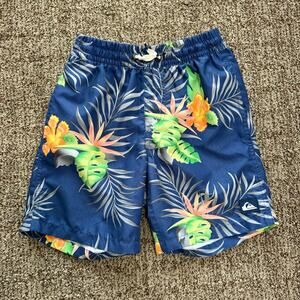 Quiksilver EUC Navy Tropical Print Swim Trunks size 10 boys